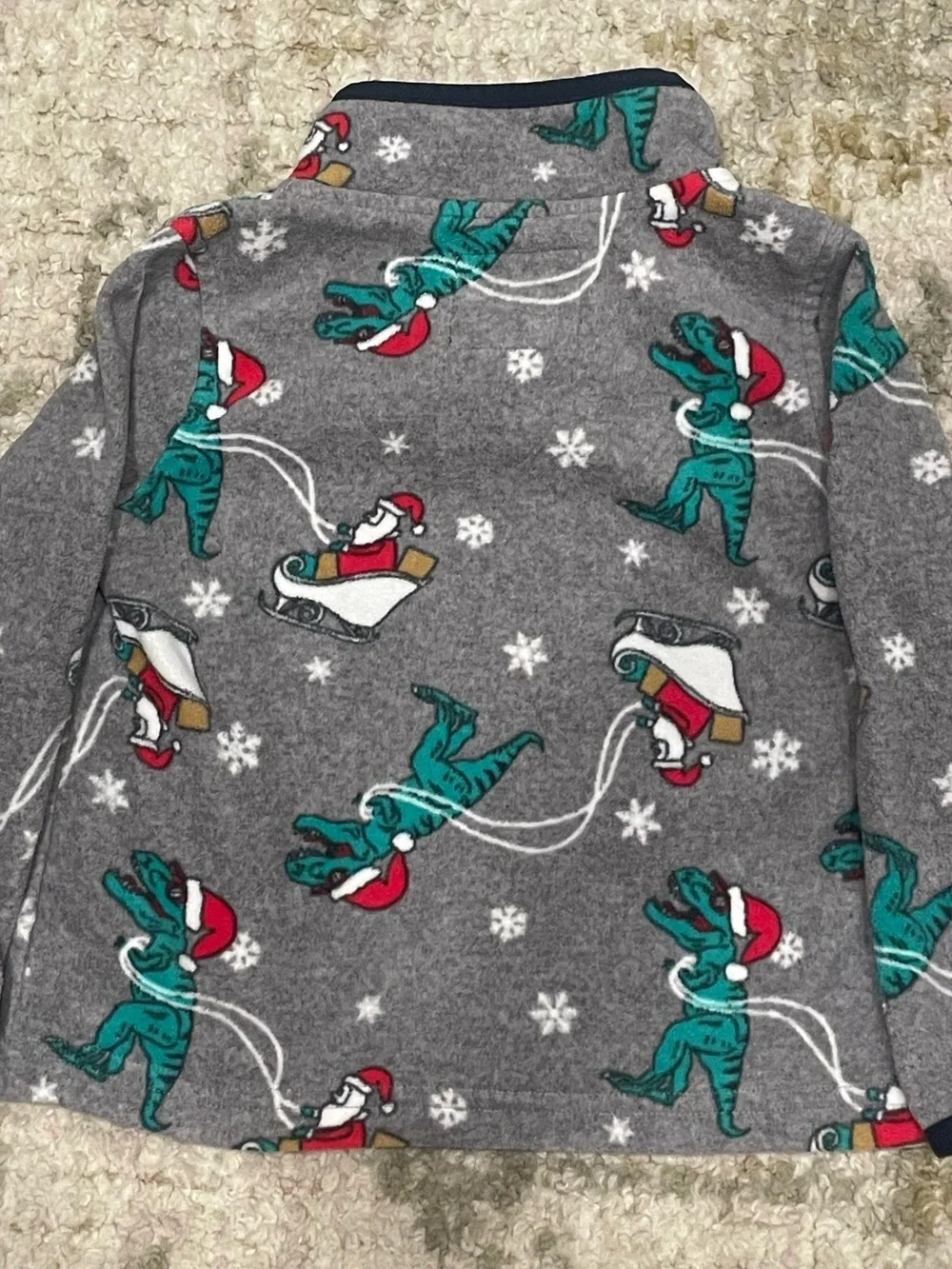 OshKosh B'gosh Gray Fleece Pullover with Green Dinosaur Holiday Print